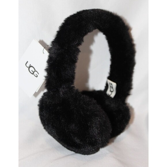 NIB UGG WOMEN'S GIRLS‎ BLACK FUR EAR MUFFS - Picture 1 of 3